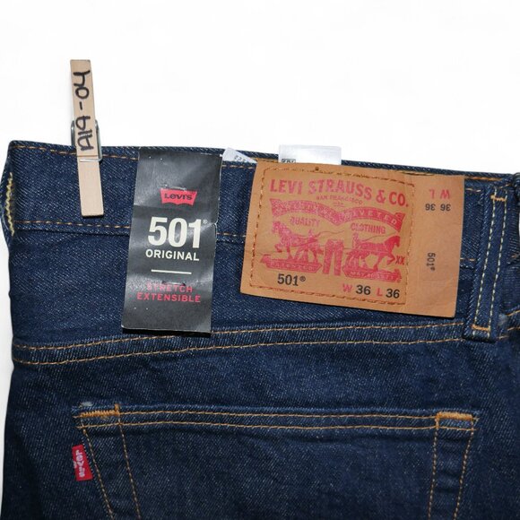 Levis 501 Original Fit Jeans Men's Size 36X36 Dark Rinse Stretch Denim NWT - Picture 9 of 13